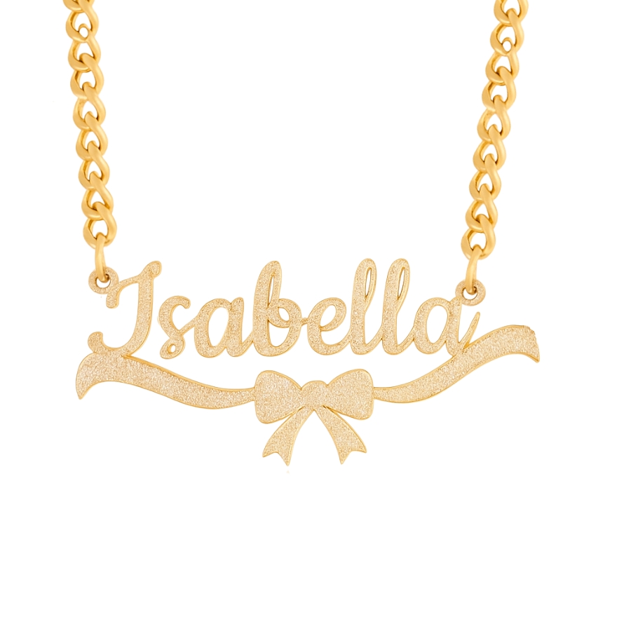 Shiny Cute Ribbon Personalized Nameplate Necklace Stainless Steel