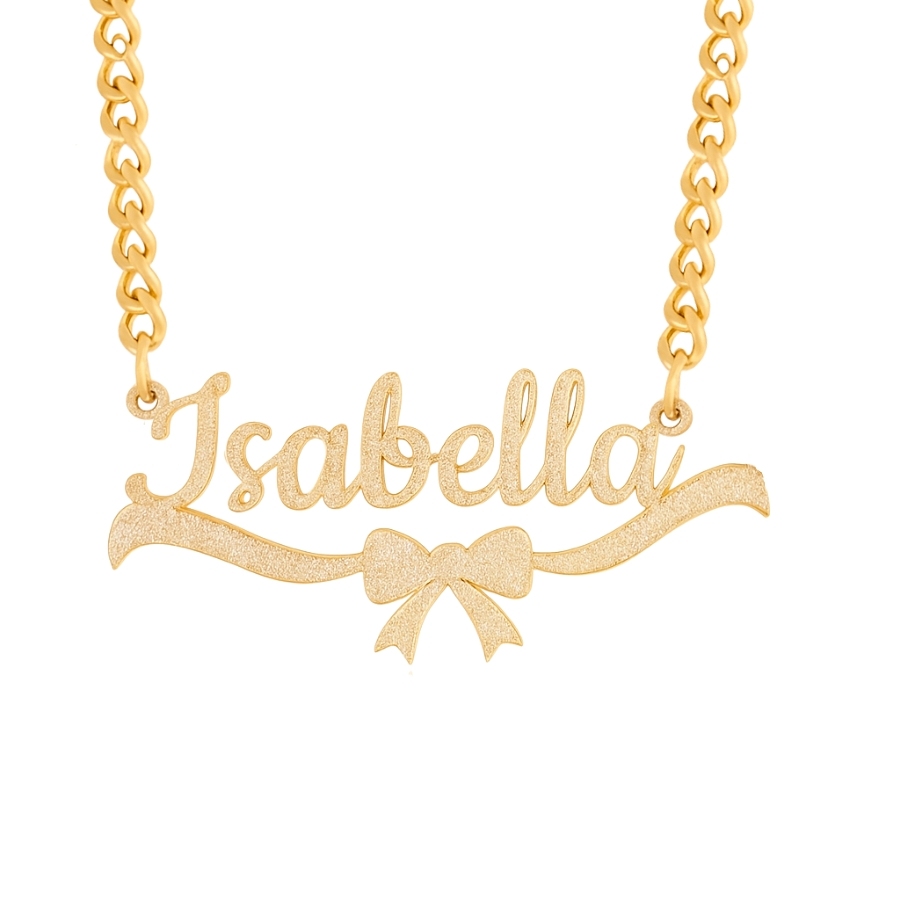 Shiny Cute Ribbon Personalized Nameplate Necklace Stainless Steel