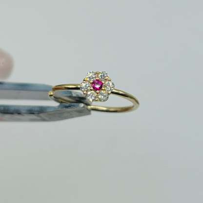 Gold Plated CZ White Flower with Ruby Nose Ring Hoop