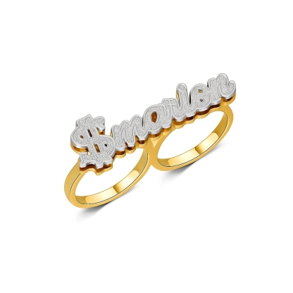 Two Tone Double Plate Dollar Nameplate Two Finger Ring