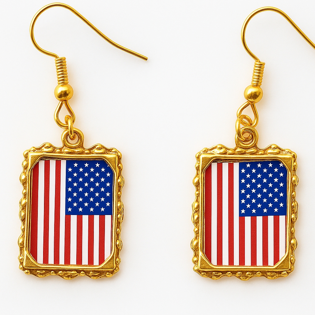 Gold Plated Custom Square Photo Dangle Earrigs Vintage Style