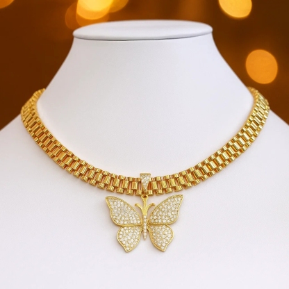 10mm Rx Chain Zirconia Butterfly Pendant Neckalace