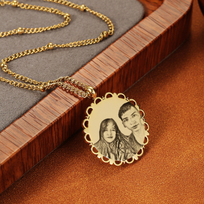 Round Portrait Pendant Bead Chain Stainless Steel Custom Picture Necklace