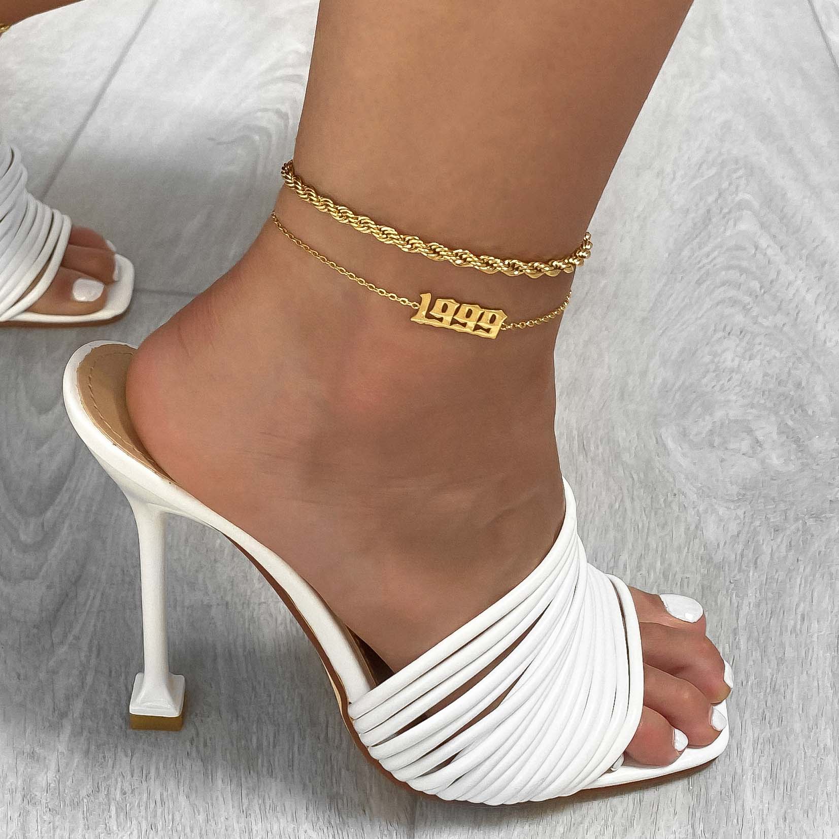 Gold Plated Layered Twist Chian Link Anklet And Custom Birth Year Ankl