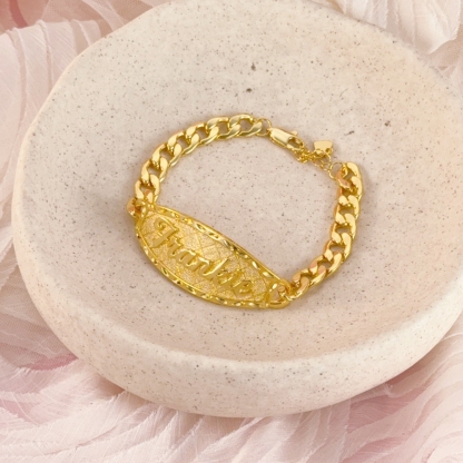 Custom ID Bar Diamond Cut 3D Name Bracelet Curb Chain