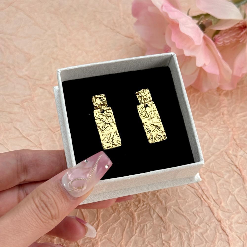 Nugget Style Square Deip Stud Earrings Stainless Steel