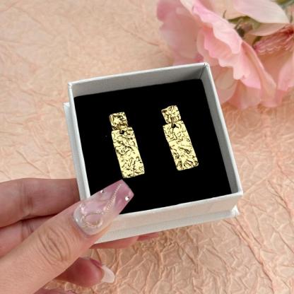 Nugget Style Square Deip Stud Earrings Stainless Steel
