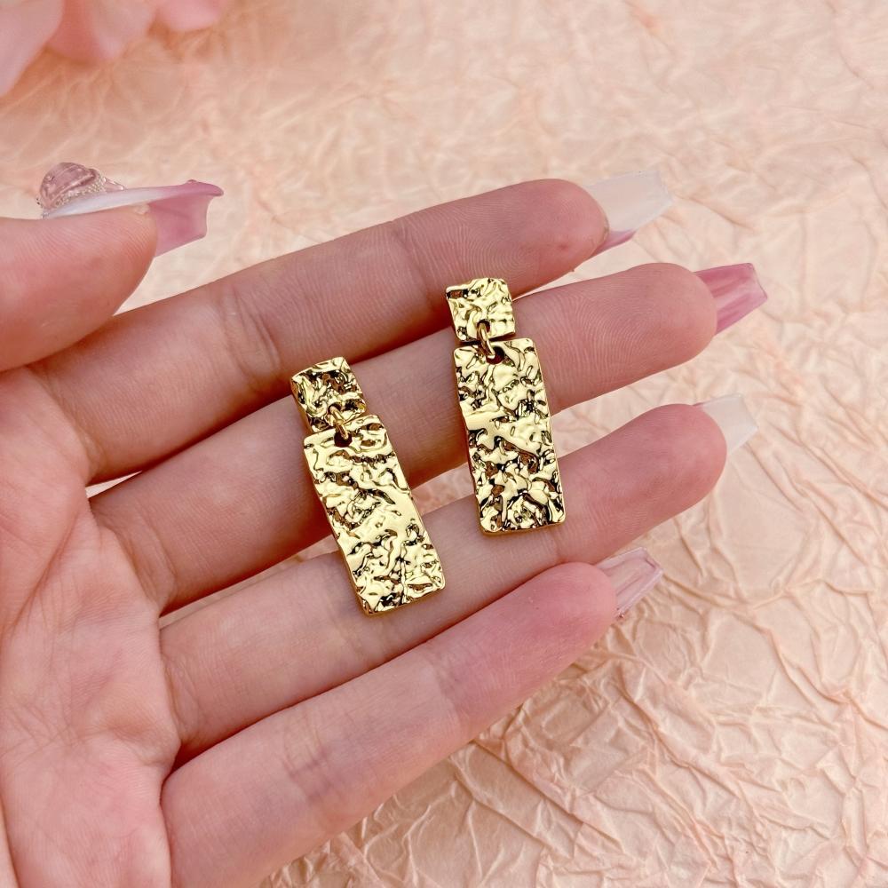 Nugget Style Square Deip Stud Earrings Stainless Steel