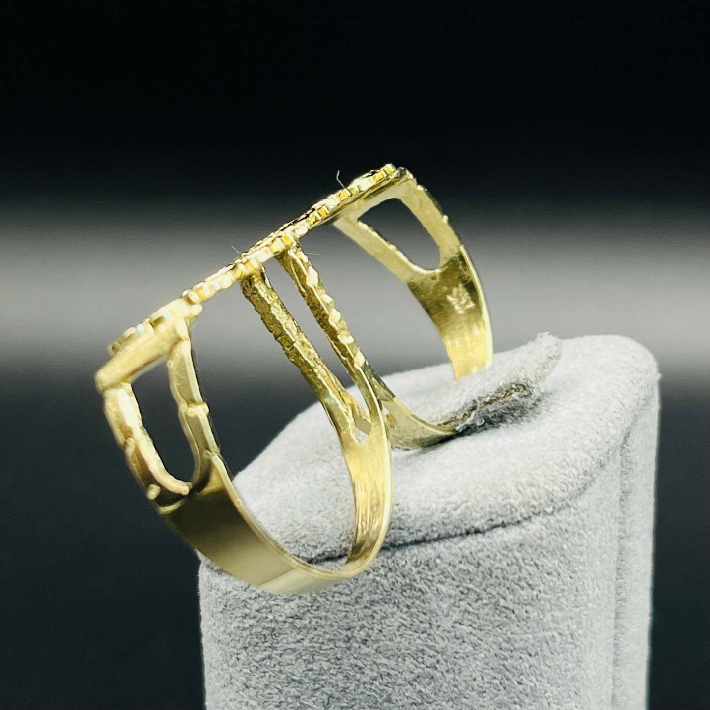 Gold Plated Money Signs Two Finger Ring