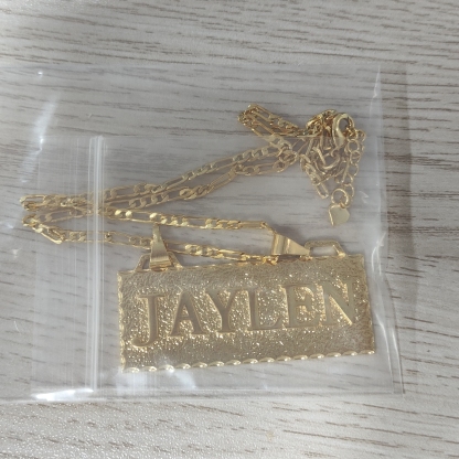 Big Charm Gold Plated Bar Necklace Personalized Custom Name Necklace 