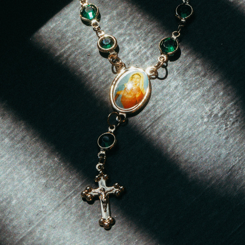 Cross Pendant Emerald Rosary Anklet Christian Jewelry