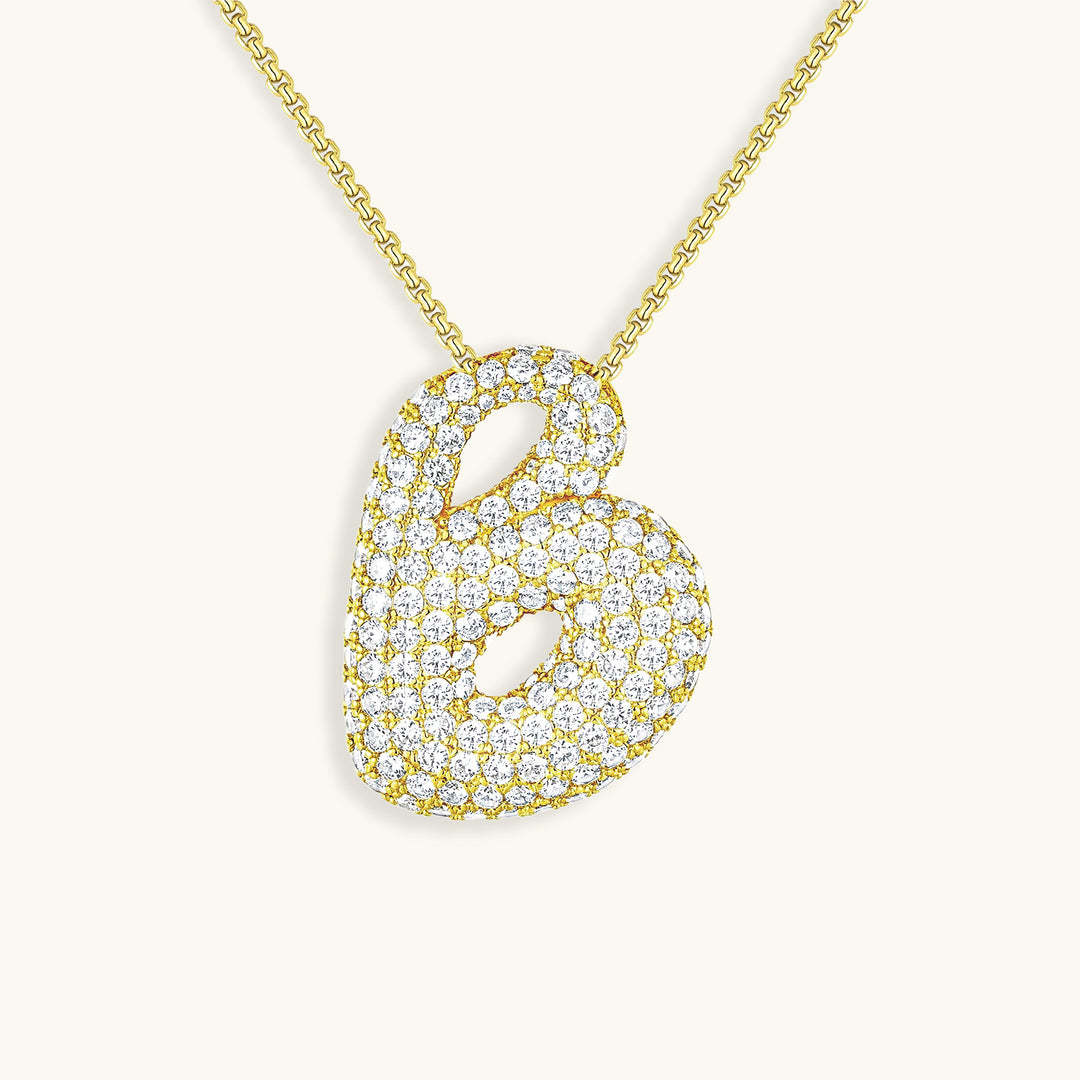 Bubble Initial Diamond Necklace Custom Letter Necklace