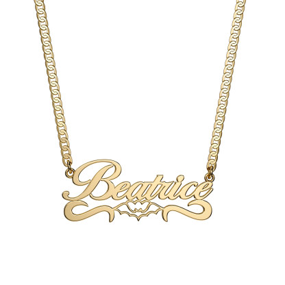 Bats Nameplate Cuban Chain Personalized Name Necklace Halloween GIift