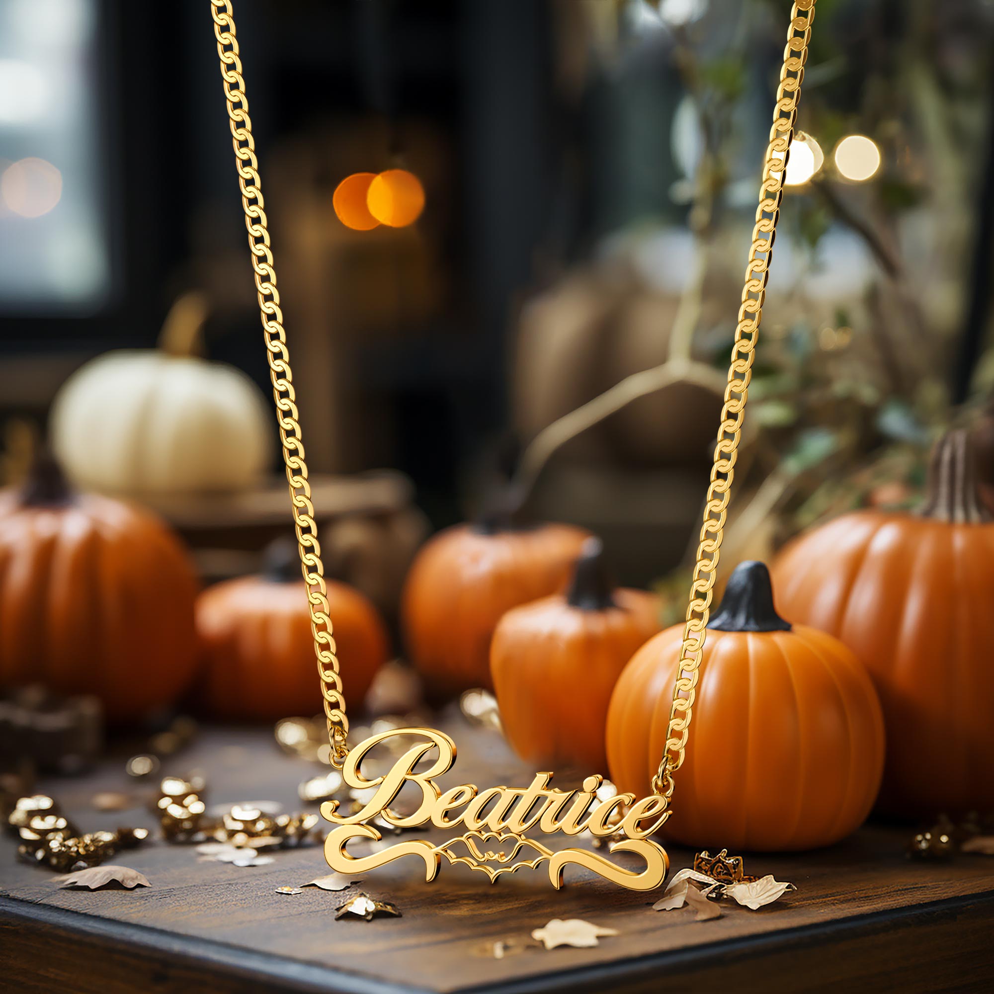 Bats Nameplate Cuban Chain Personalized Name Necklace Halloween GIift
