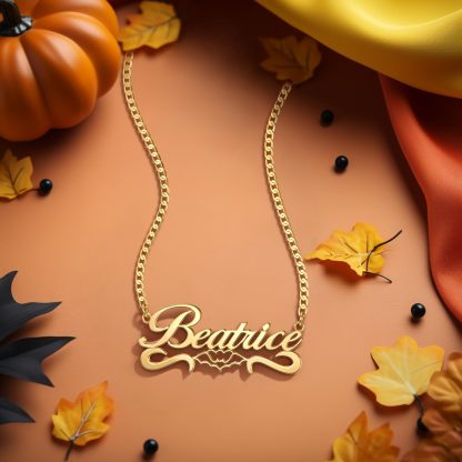 Bats Nameplate Cuban Chain Personalized Name Necklace Halloween GIift