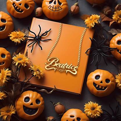 Bats Nameplate Cuban Chain Personalized Name Necklace Halloween GIift