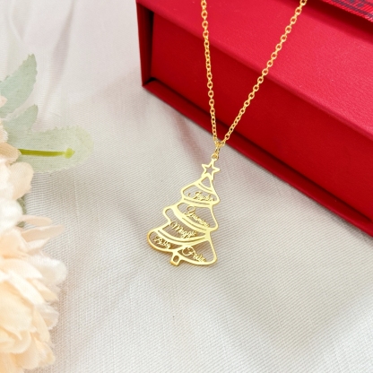 5 Names Christmas Tree Gold Plated Personalized Custom Nameplate Pendant Name Necklace Chirstmas Gift
