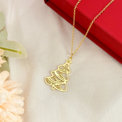 5 Names Christmas Tree Gold Plated Personalized Custom Nameplate Pendant Name Necklace Chirstmas Gift