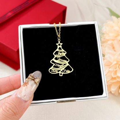 5 Names Christmas Tree Gold Plated Personalized Custom Nameplate Pendant Name Necklace Chirstmas Gift