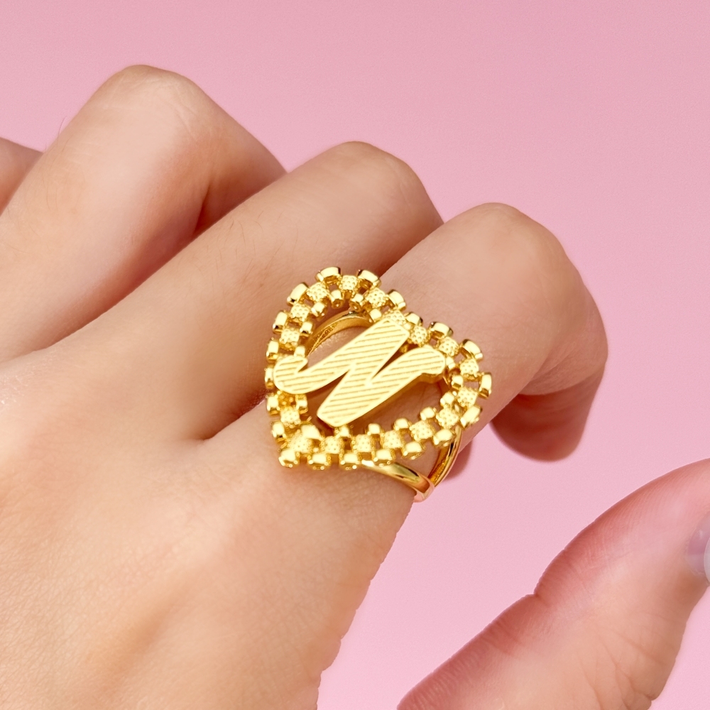 Personalized Letter Retro Rx Style Heart Shaped Initial Ring