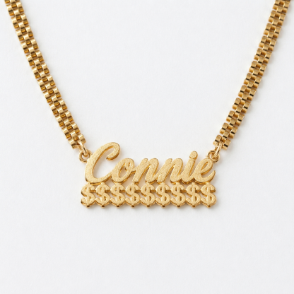 Custom Double Layer Money Dollars Rx Chain Nameplate Necklace