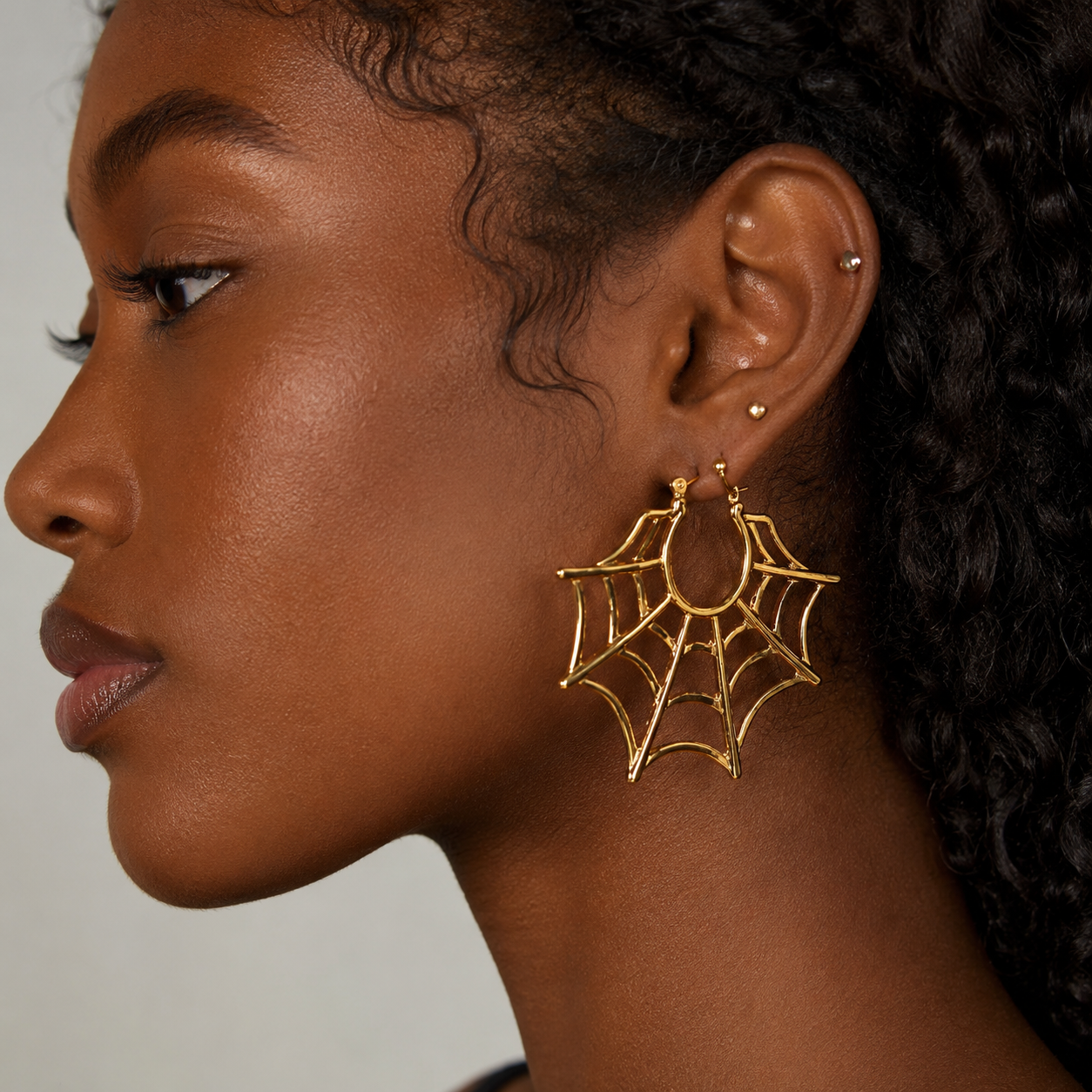 Halloween Gold Plated Statement Spiderweb Earrings