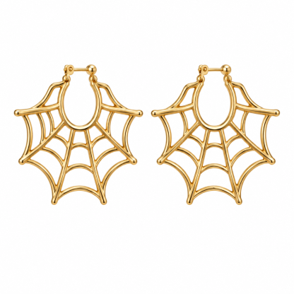 Halloween Gold Plated Statement Spiderweb Earrings