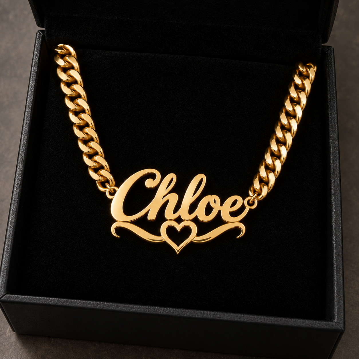 Custom Heart Nameplate Necklace Cuban Chain