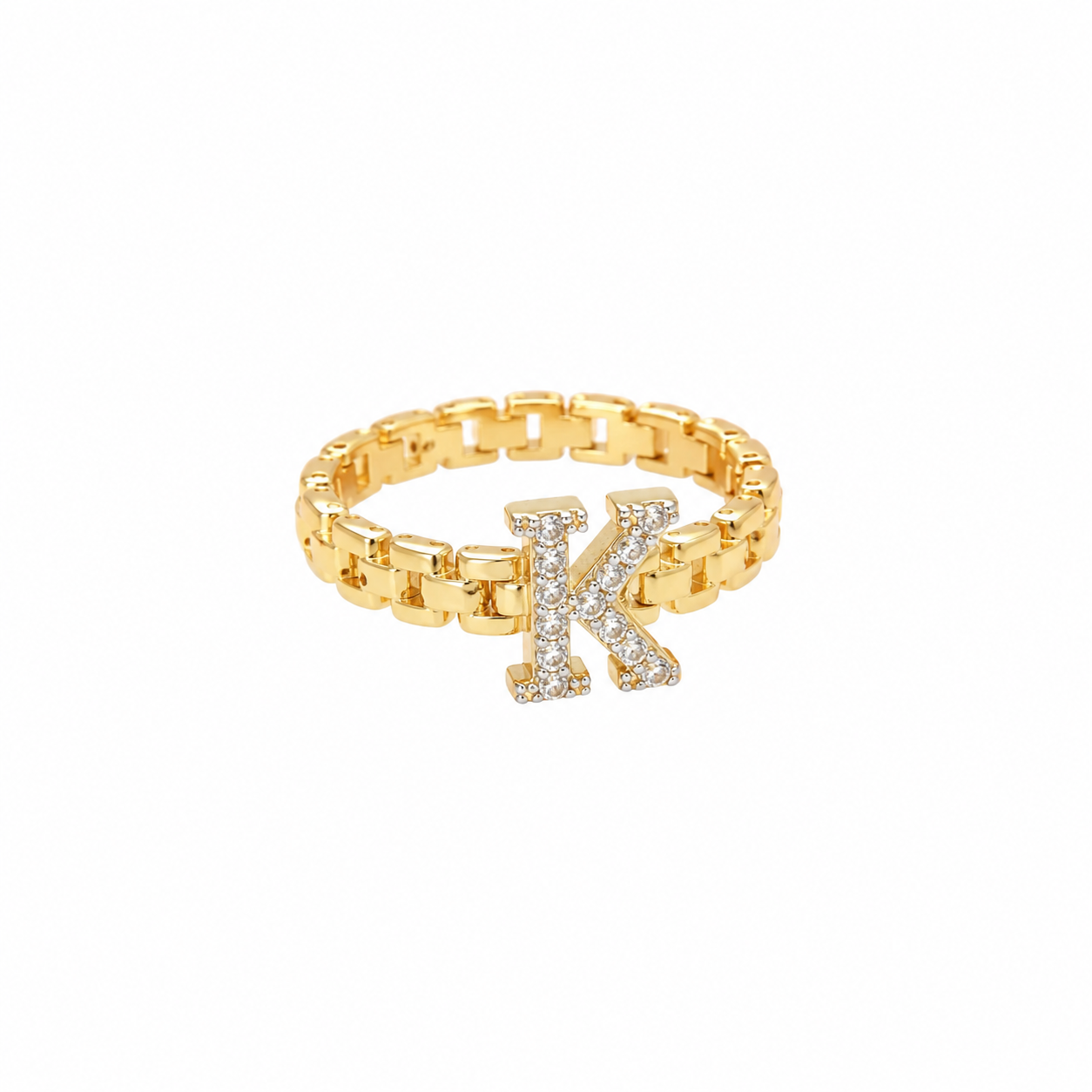 Custom Rx Style Zirconia Initial Ring Gold Plated