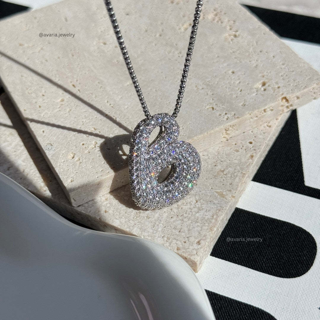 Bubble Initial Diamond Necklace Custom Letter Necklace