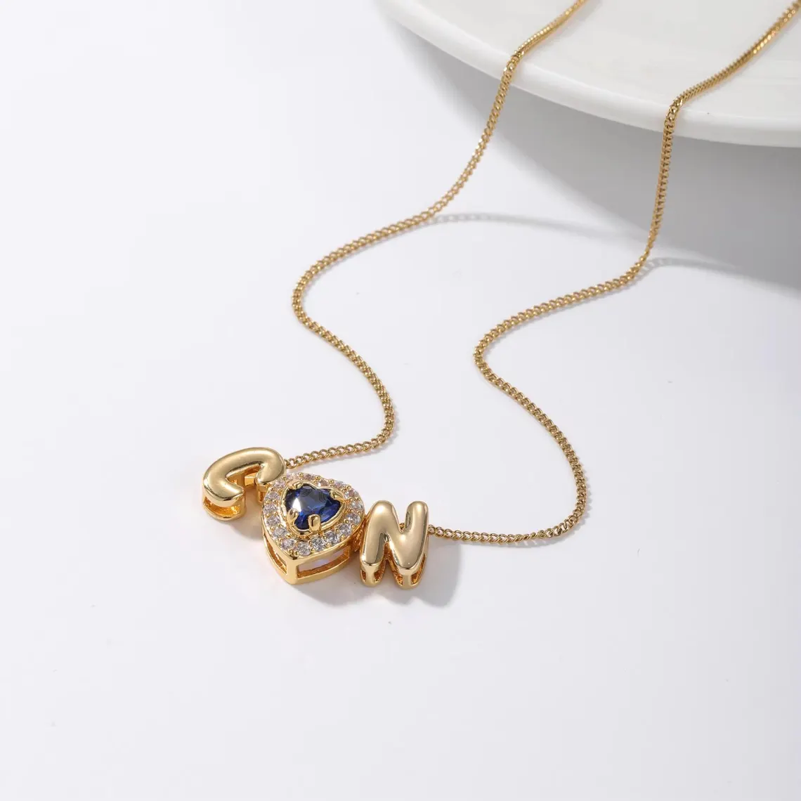 Personalized 2 Initials with Heart Shaped Birthstone Necklace Couple Family Necklace