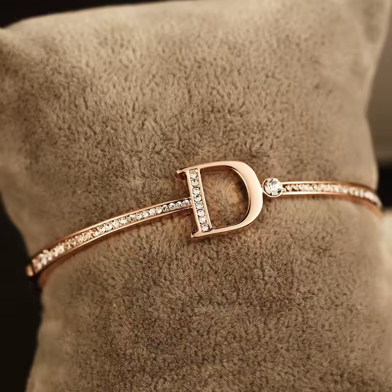 Personalized Letter Crystal Cuff Bracelet For Women Girls