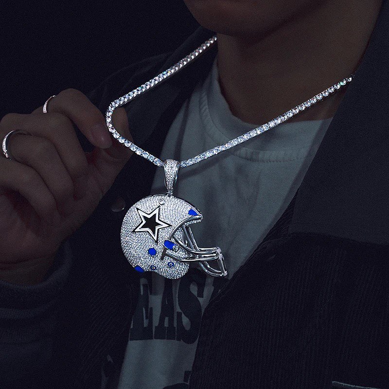 Iced Out Zircon Tennis Chain Baseball Cap Pendant Necklace