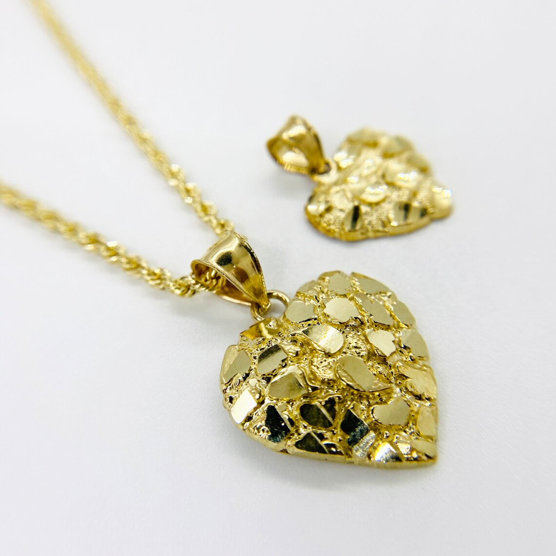 Solid Gold Nugget Heart Love Pendant Vintage Charm Necklace
