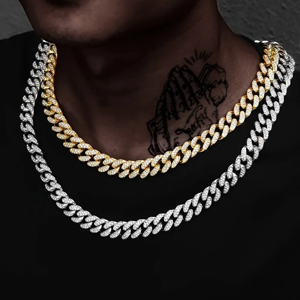 12MM Cuban Chain Gold Plated CZ Fully Iced-Out Necklace Hip Hop Style Jewelry for Men Women