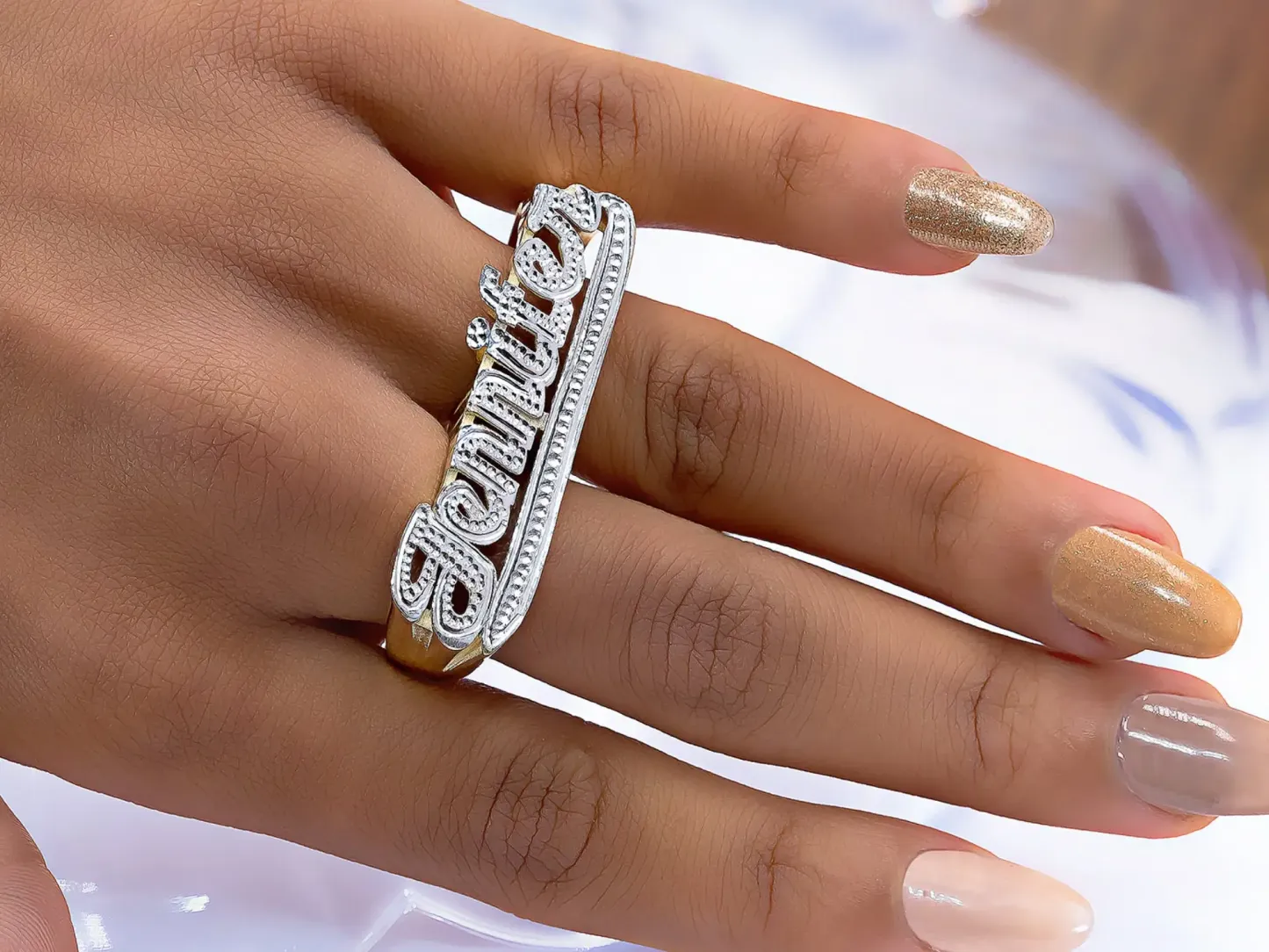 Two Finger Ring Personalized Gold Plated Name Ring