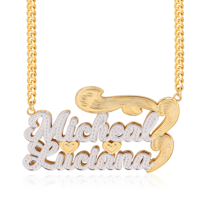 Gold Plated Double Layer Necklace Personalized 3D Name Necklace 