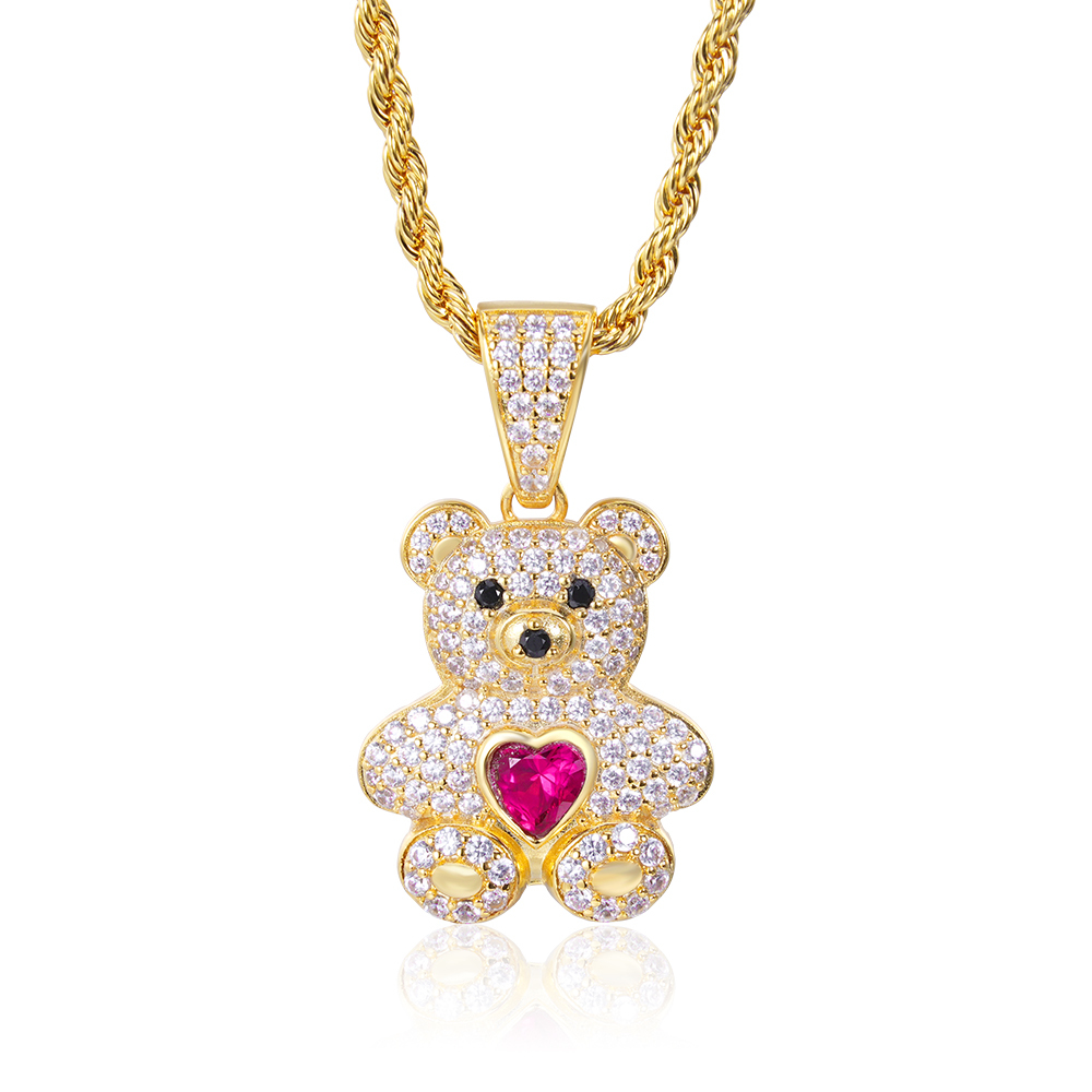 Teddy Bear Pendant Heart Birthstone Personalized Custom Necklace