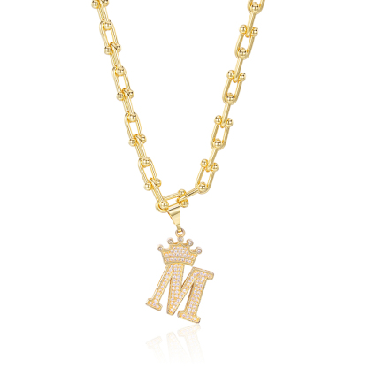 U Shaped Lock Chain Personalized Crown Letter Initial Necklace