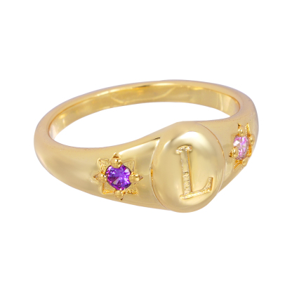 Personalized Gold Plated Birthstone A-Z Letter Initial Ring Gift For Mom