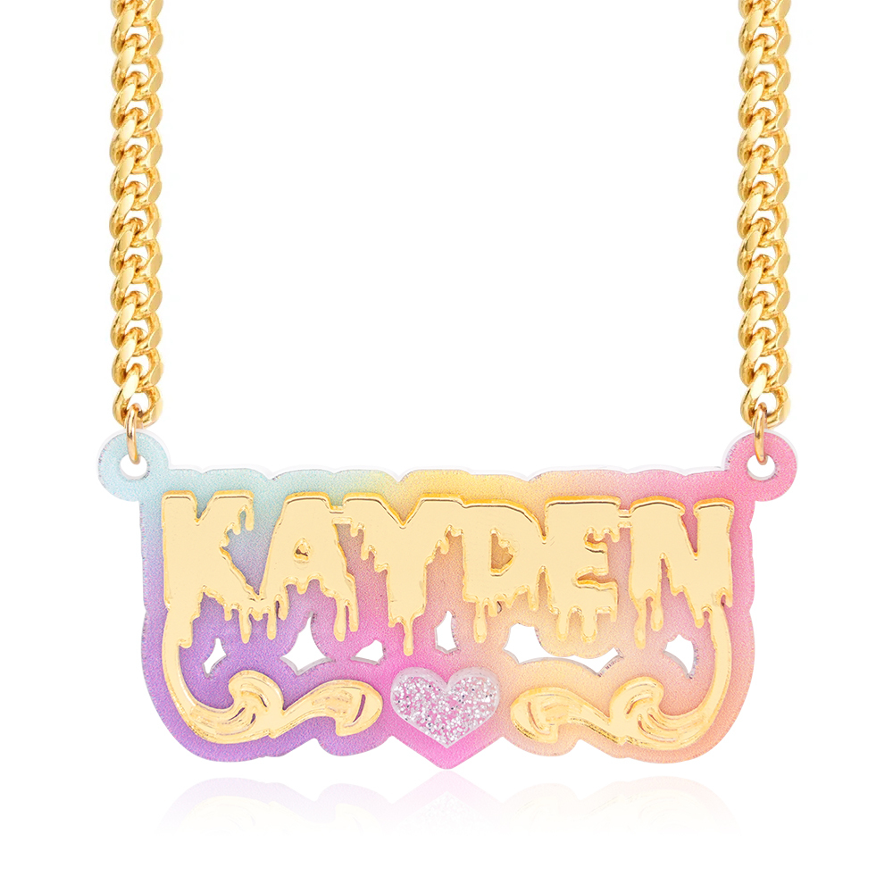 Acrylic Pink Heart Nameplate Pendant Personalized Name Necklace