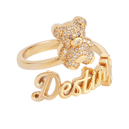 Personalized Gold Plated Bear Name Rings
