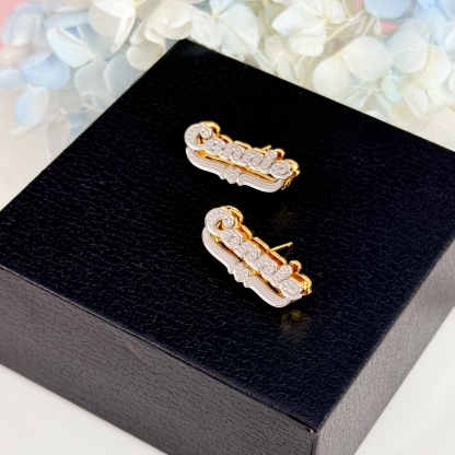 Double Layer Two Tone Personalized Custom Name Stud Earrings with Heart