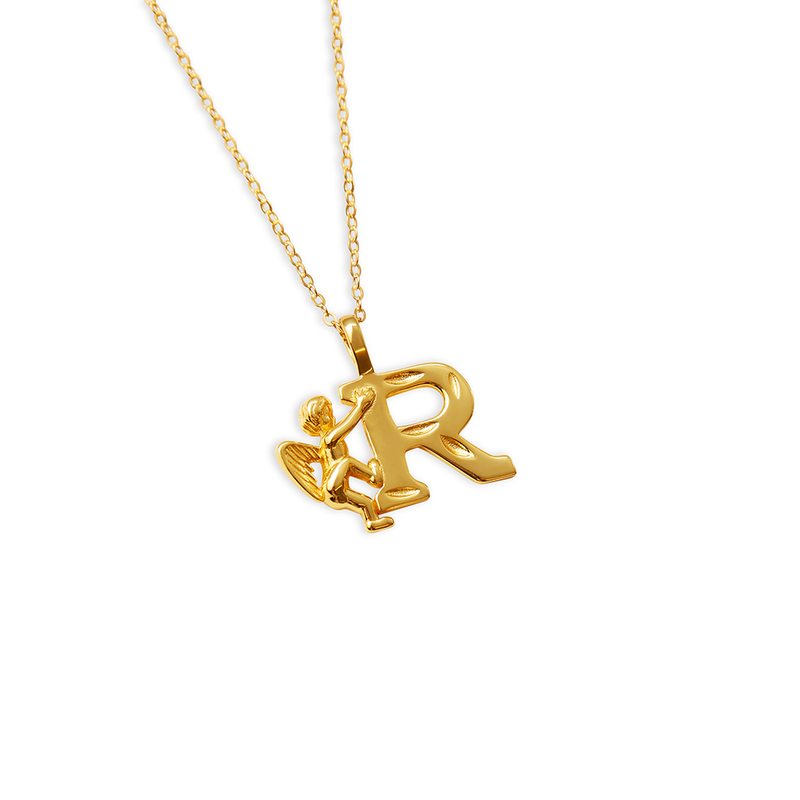 Angel Letter Pendant Custom Gold Plated Initial Necklace
