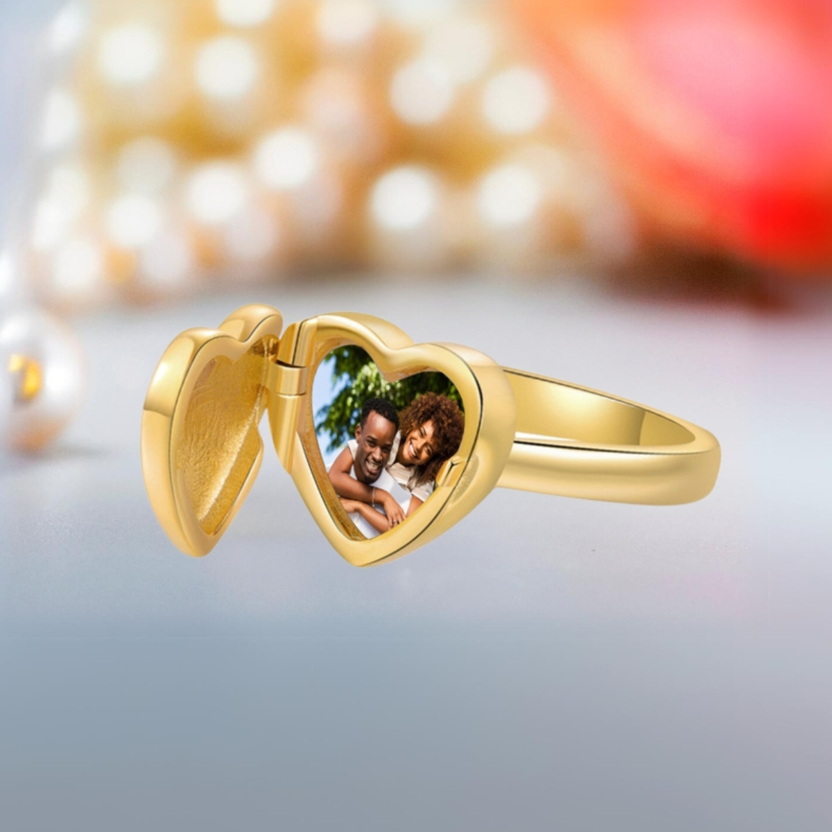 Personalized Heart Rings Custom Picture Rings With Text Memorial Gift