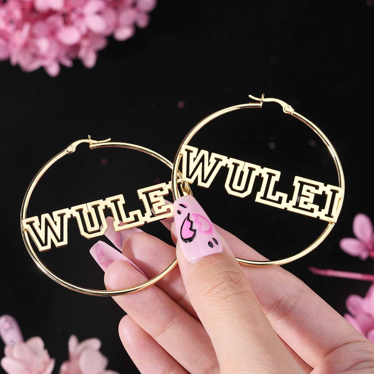 Hollow Capital Letter Name 60mm Personalized Custom Gold Plated Hoop Earrings