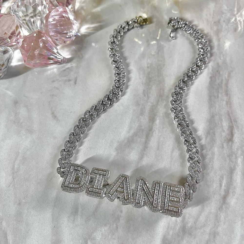 Cuban Chain Iced Out Sparkling Custom Nameplate Necklace
