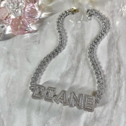 Cuban Chain Iced Out Sparkling Custom Nameplate Necklace 