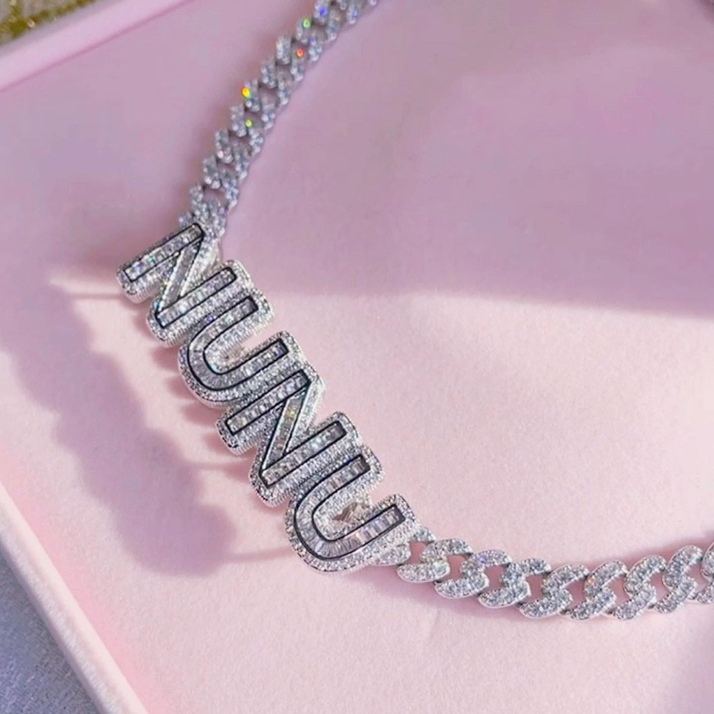 Cuban Chain Iced Out Sparkling Custom Nameplate Necklace