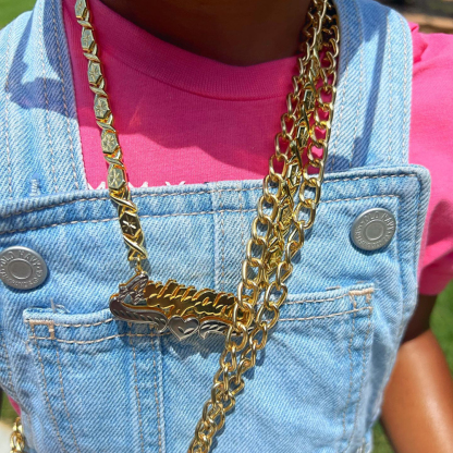 XOXO Chain Personalized Double Layer Gold Plated Name Necklace with Heart 